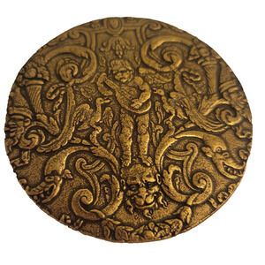 ALVA MUSEUM REPLICAS Gold Toned Round Cupid Brooch Or Pin 2 inch approximate